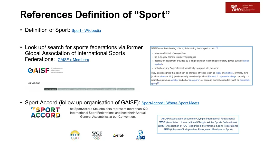 references definition of sport
