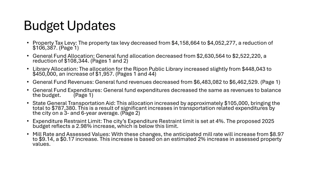 budget updates