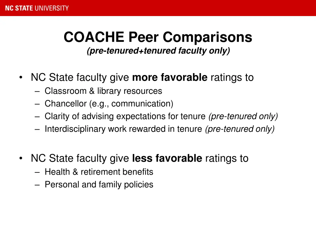 coache peer comparisons pre tenured tenured