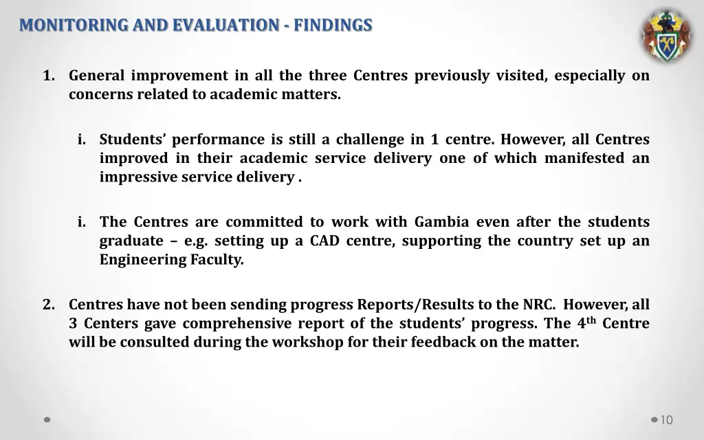 monitoring and evaluation findings 1