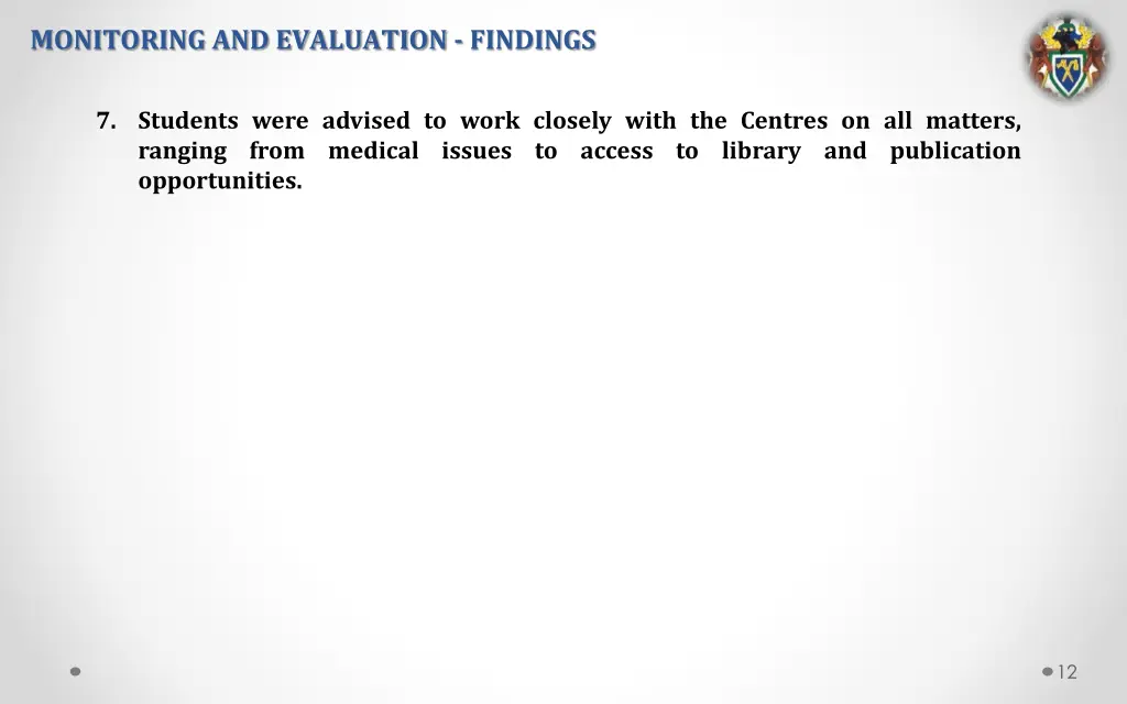 monitoring and evaluation findings 3
