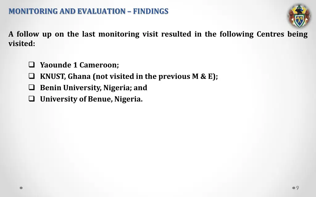 monitoring and evaluation findings