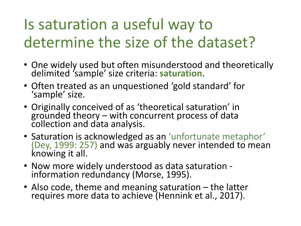 is saturation a useful way to determine the size
