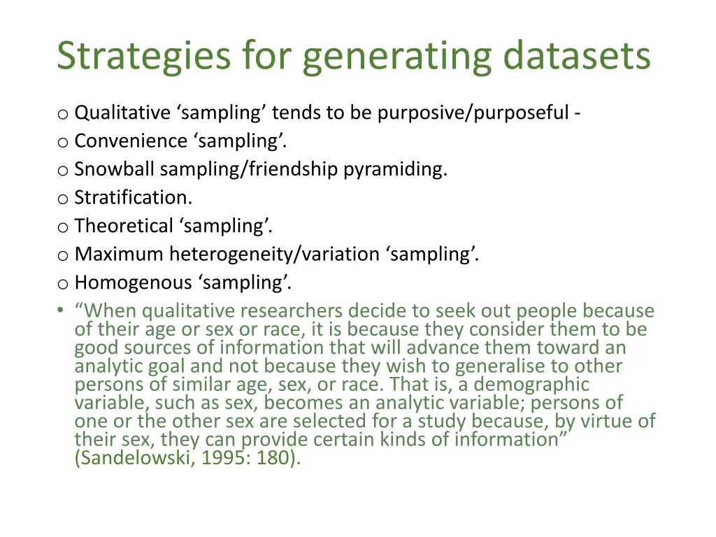 strategies for generating datasets