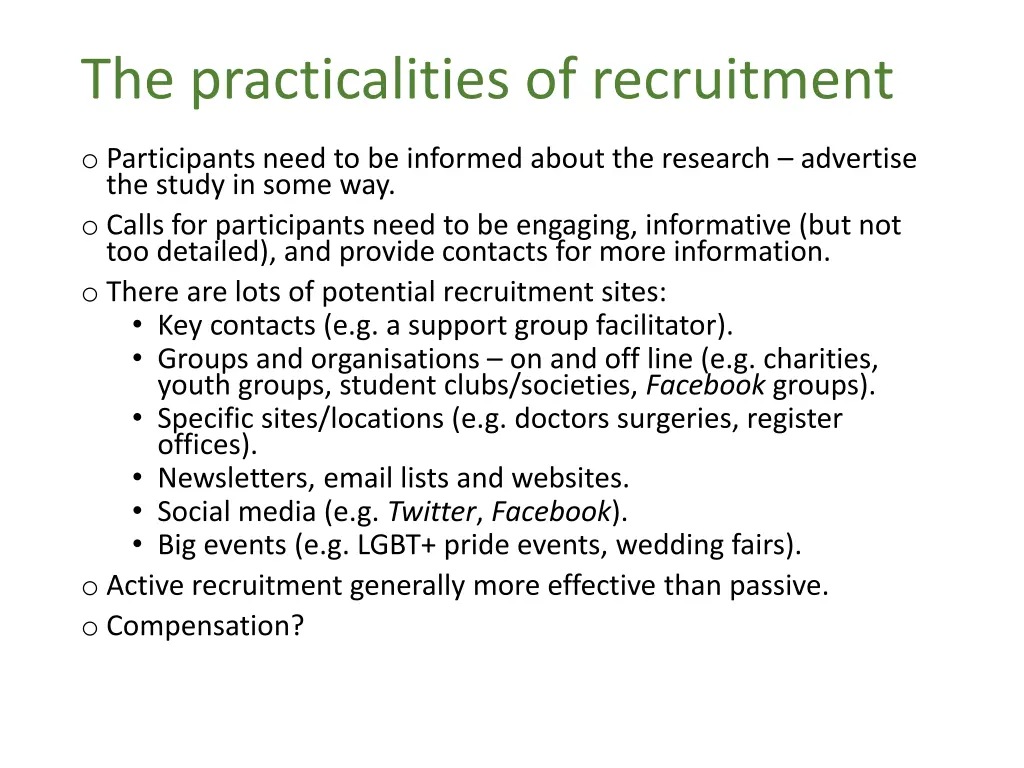 the practicalities of recruitment