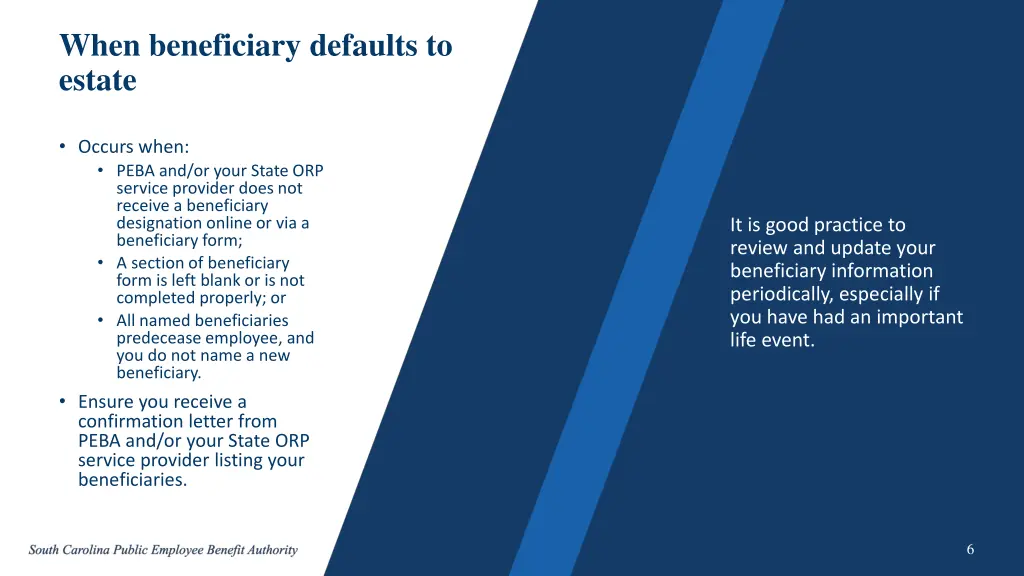 when beneficiary defaults to estate