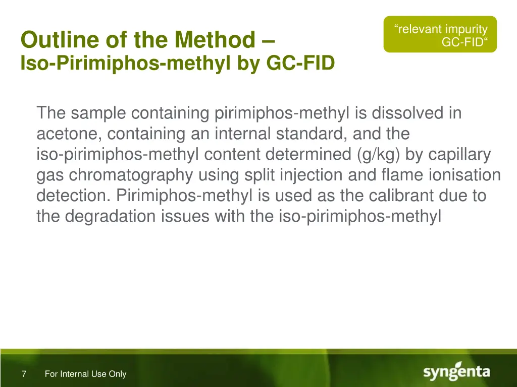 relevant impurity gc fid