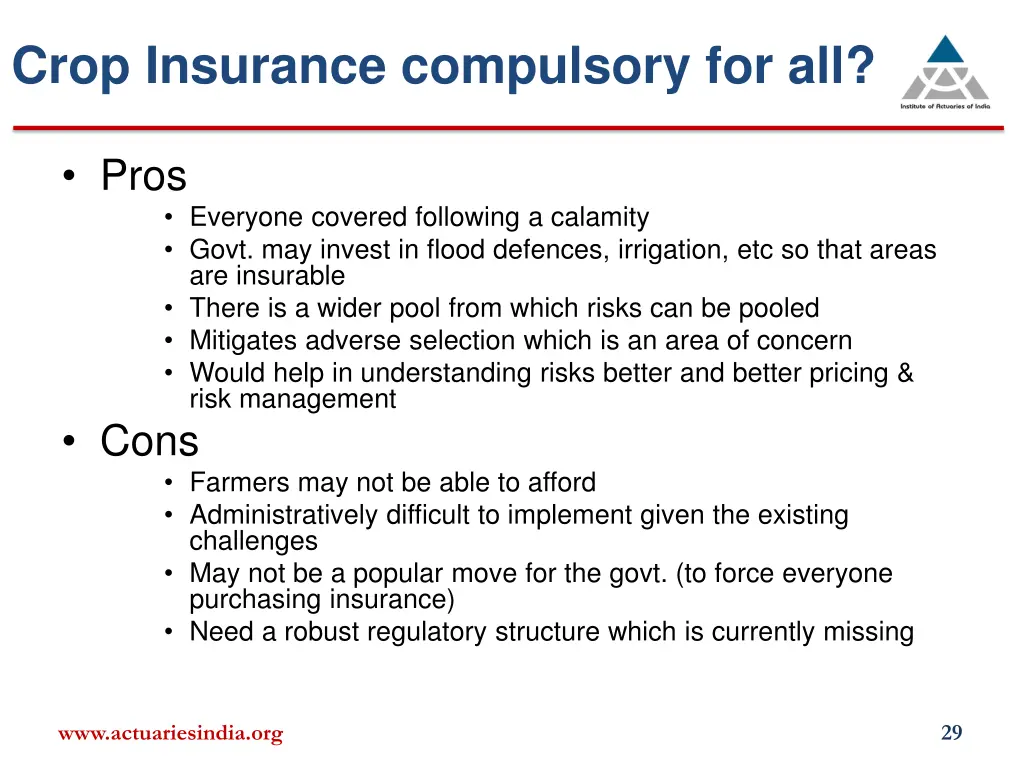crop insurance compulsory for all