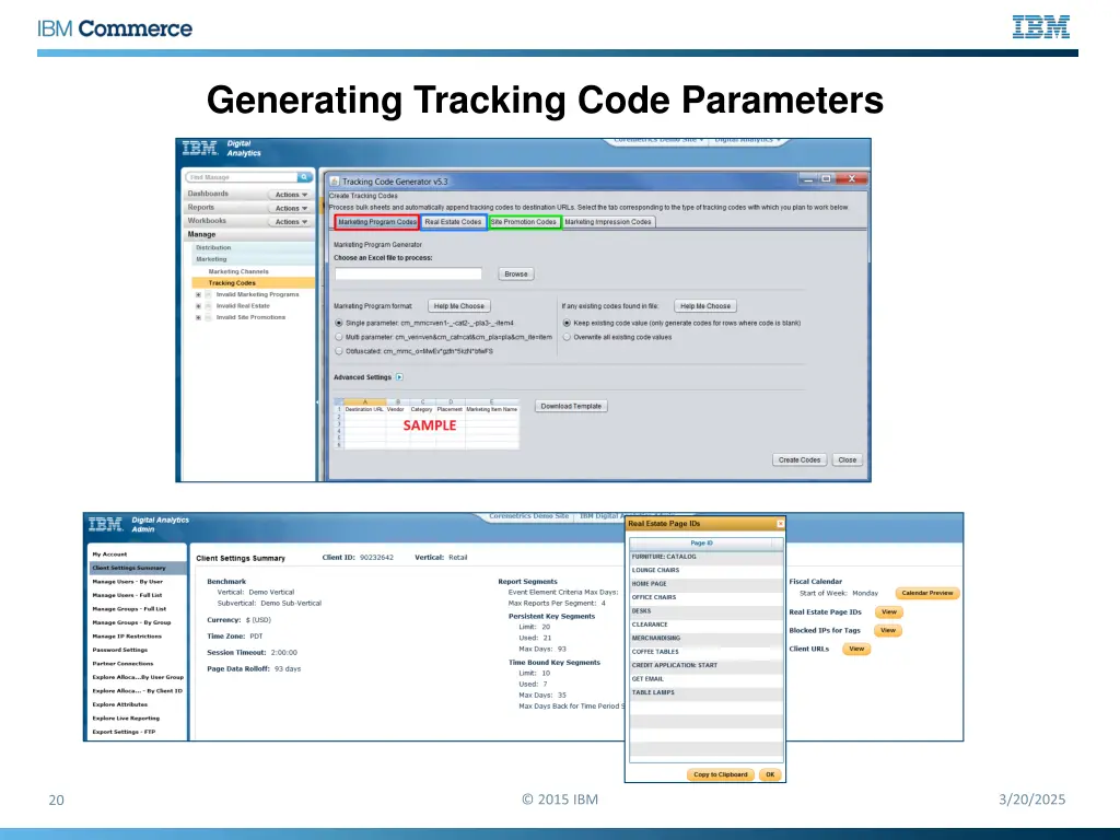 generating tracking code parameters