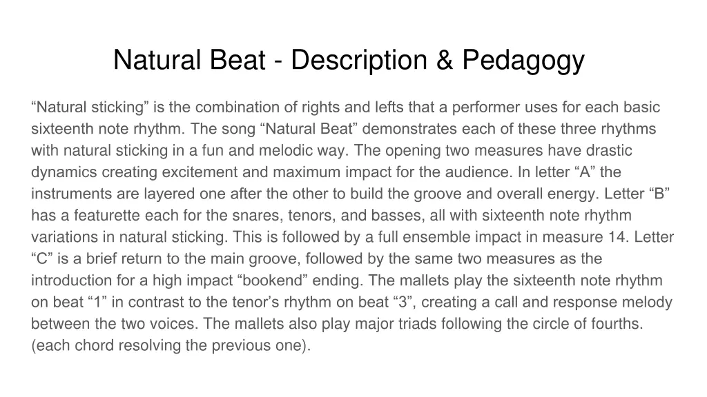 natural beat description pedagogy