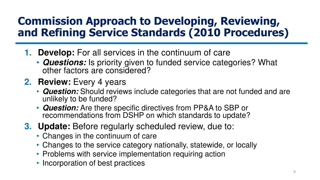 commission approach to developing reviewing