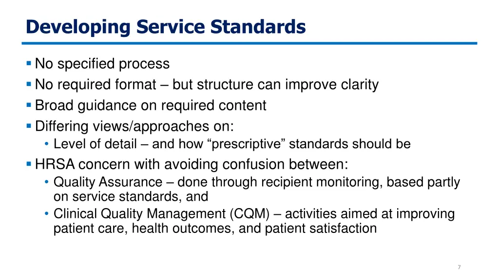 developing service standards