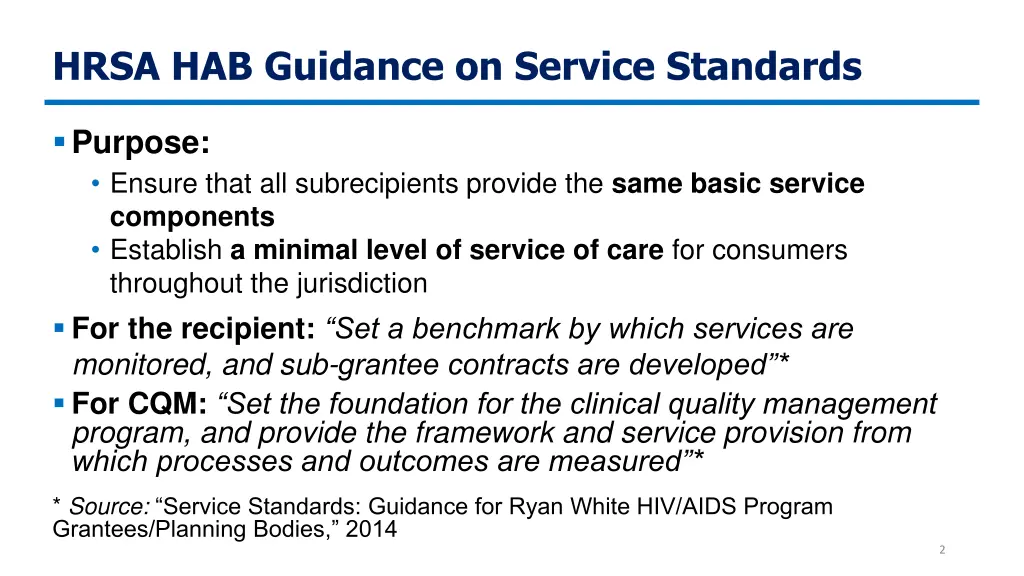hrsa hab guidance on service standards