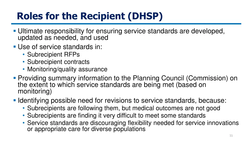 roles for the recipient dhsp