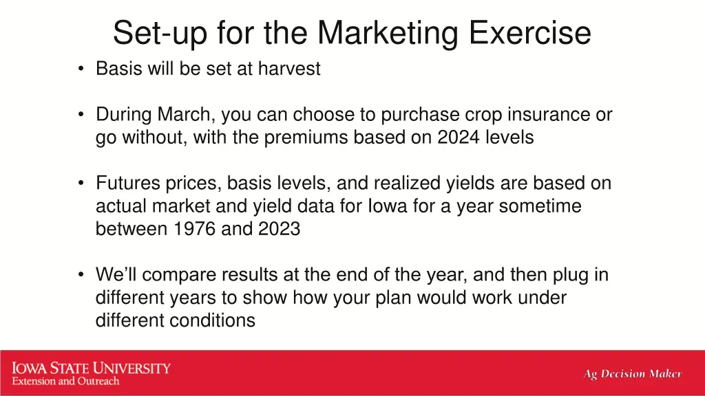 set up for the marketing exercise basis will