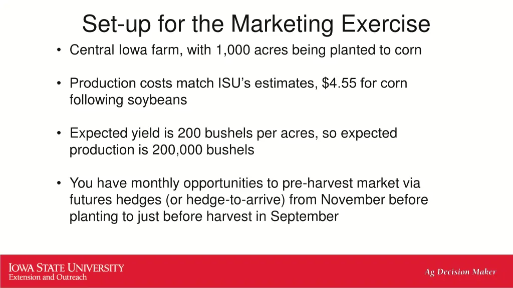 set up for the marketing exercise central iowa
