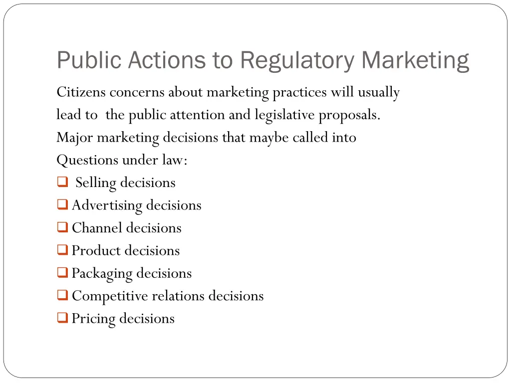public actions to regulatory marketing