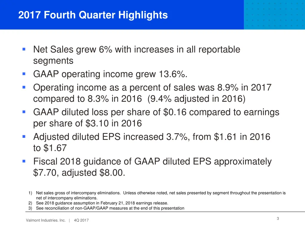 2017 fourth quarter highlights