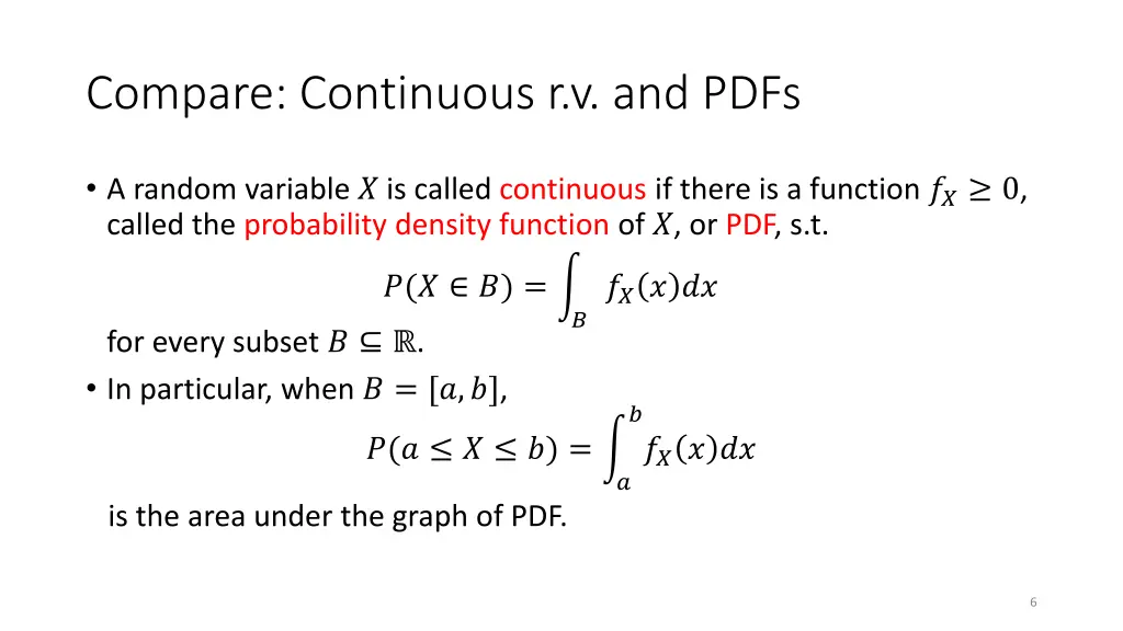 compare continuous r v and pdfs