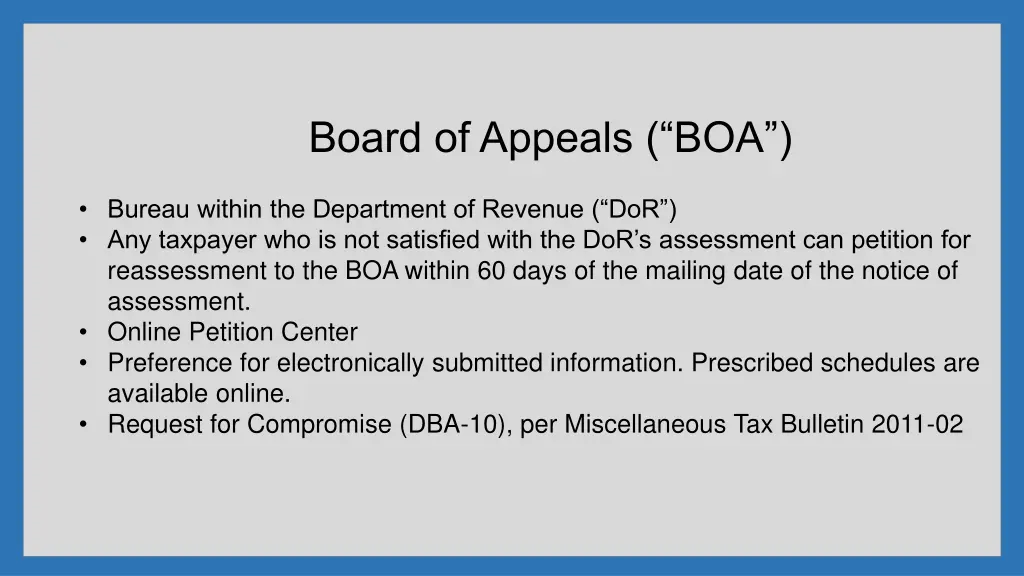 board of appeals boa