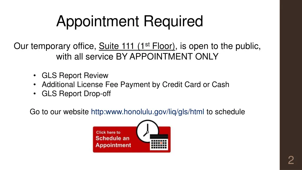 appointment required