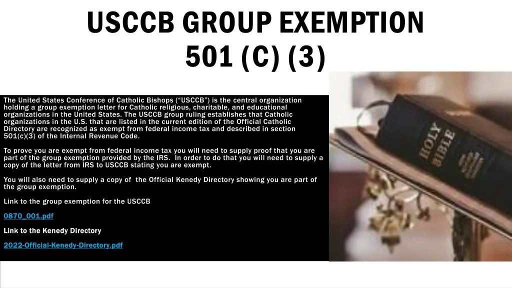 usccb group exemption 501 c 3