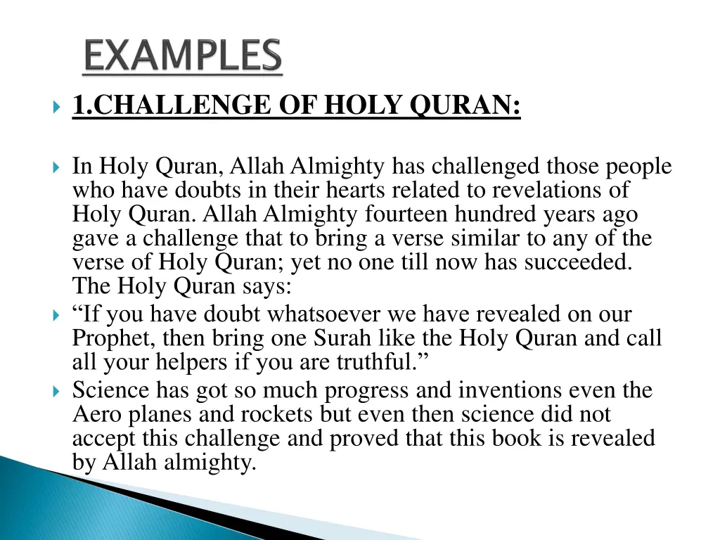 1 challenge of holy quran