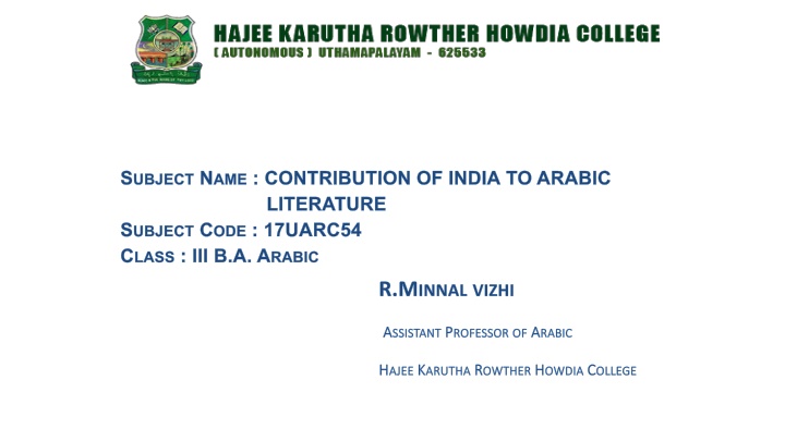 s ubject n ame contribution of india to arabic