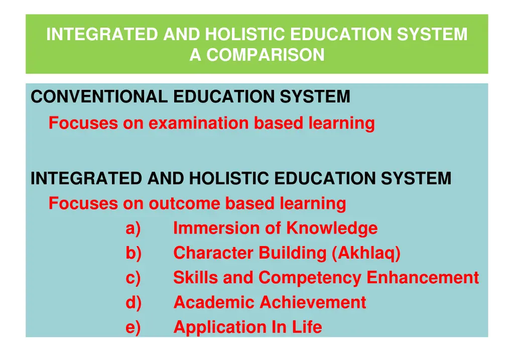 integrated and holistic education system