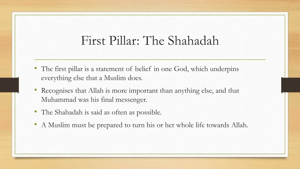 first pillar the shahadah