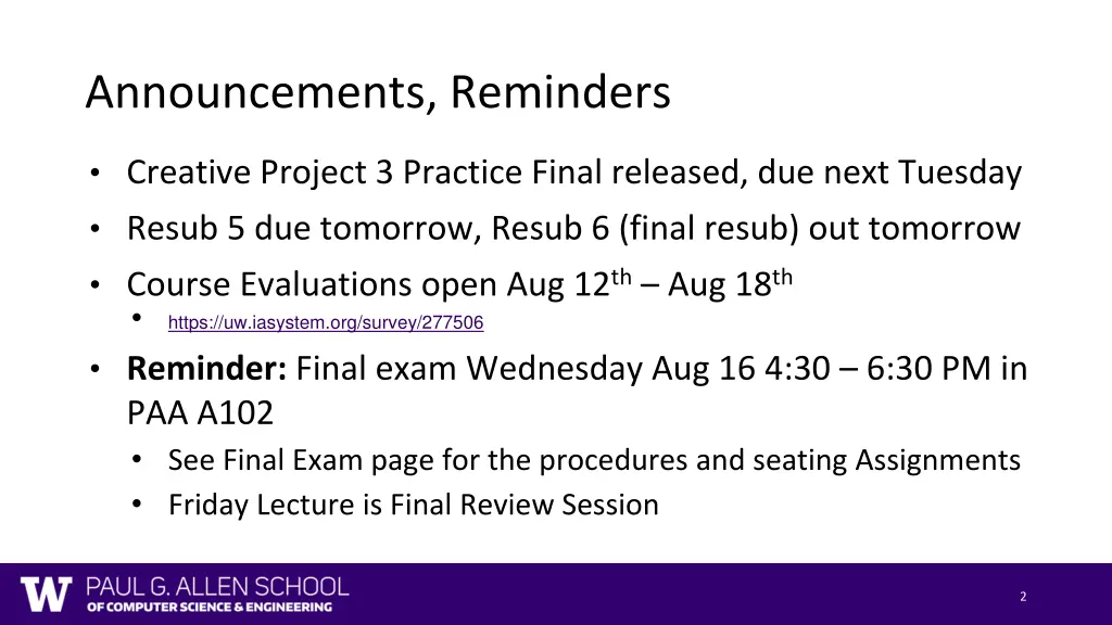 announcements reminders