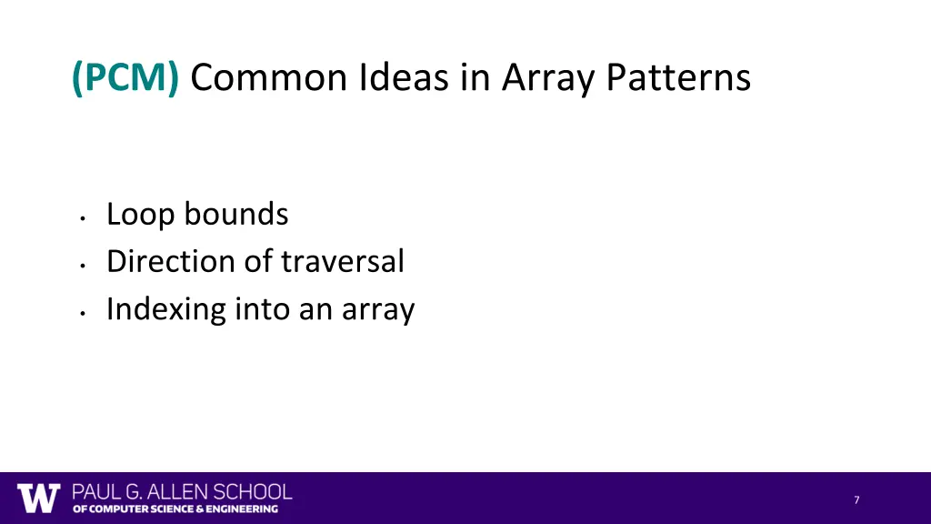 pcm common ideas in array patterns
