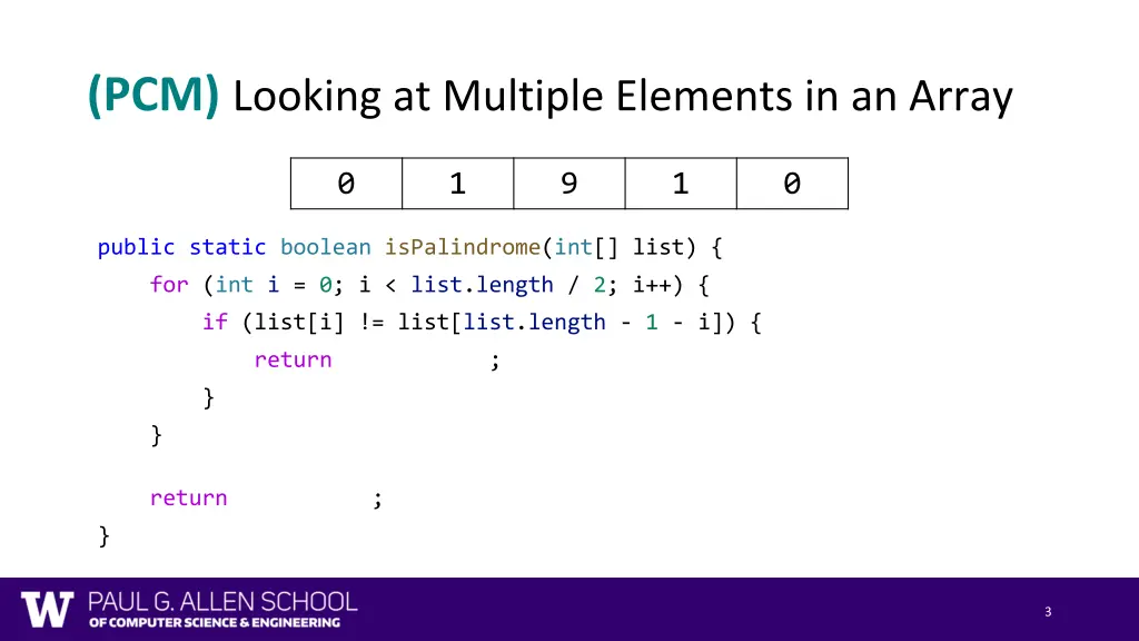 pcm looking at multiple elements in an array