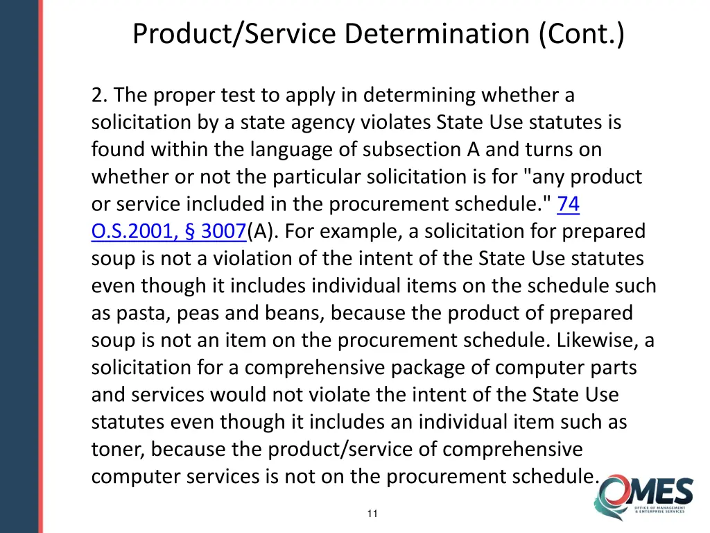 product service determination cont