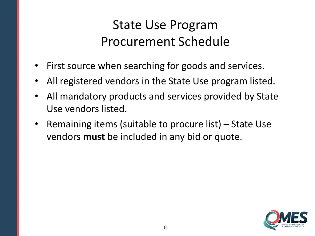state use program procurement schedule
