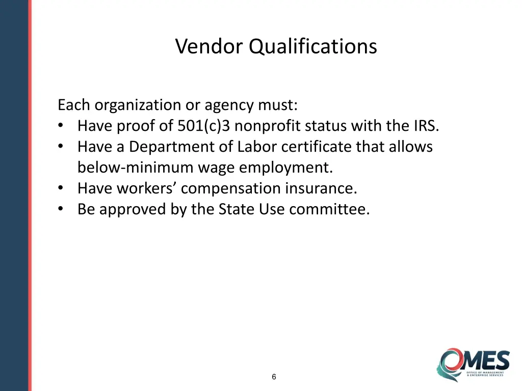vendor qualifications