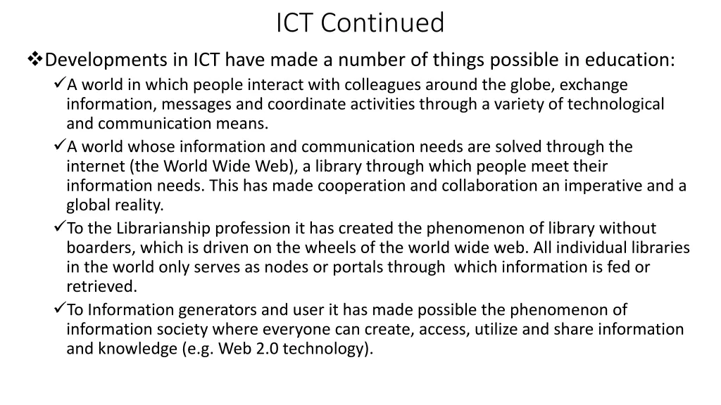 ict continued