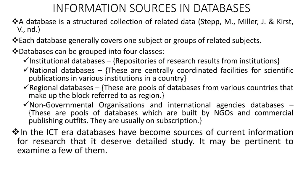 information sources in databases a database