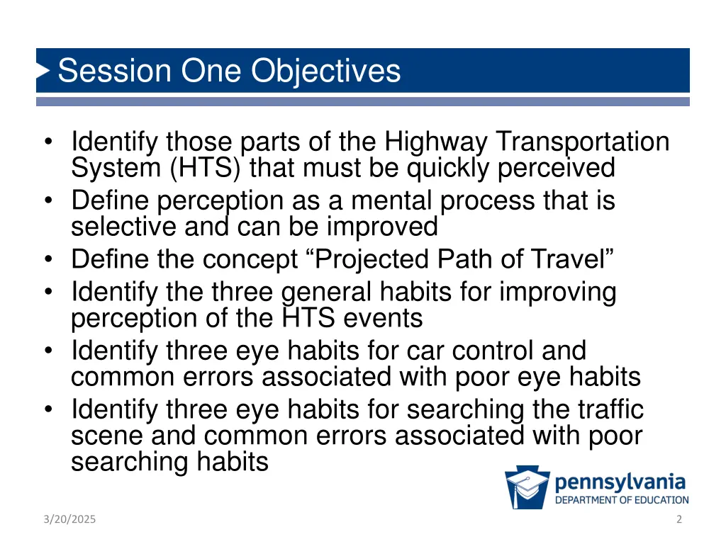 session one objectives