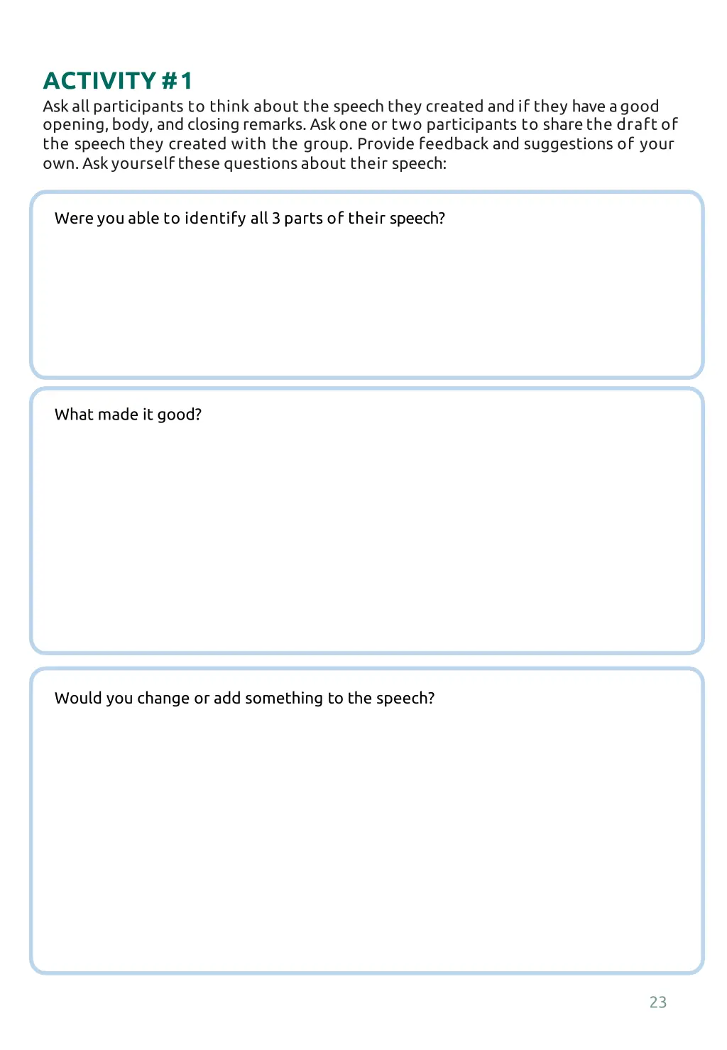 activity 1 askall participants to think about