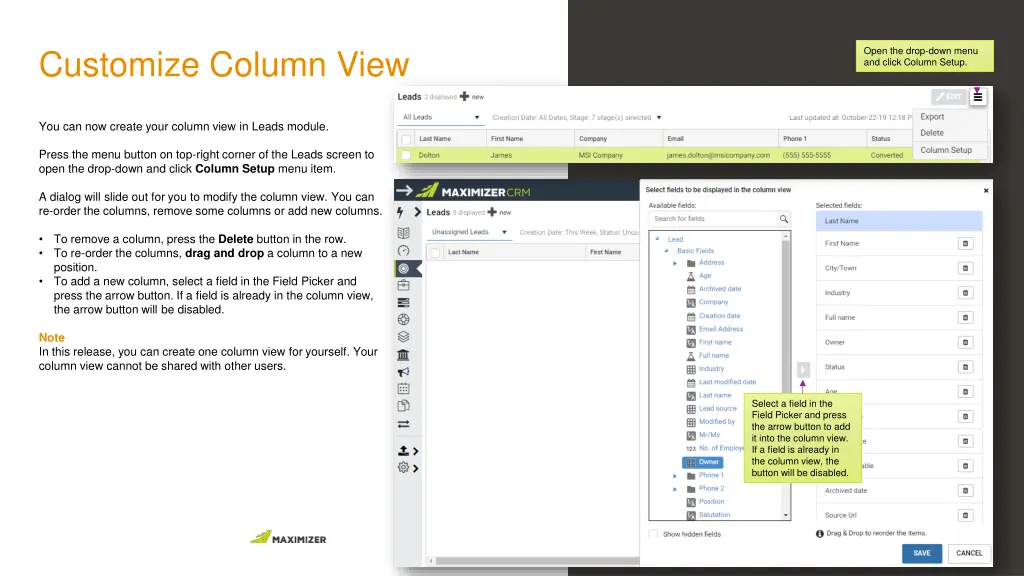 customize column view