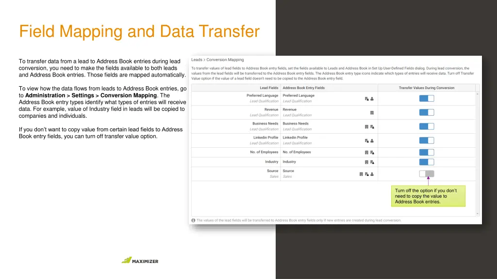 field mapping and data transfer
