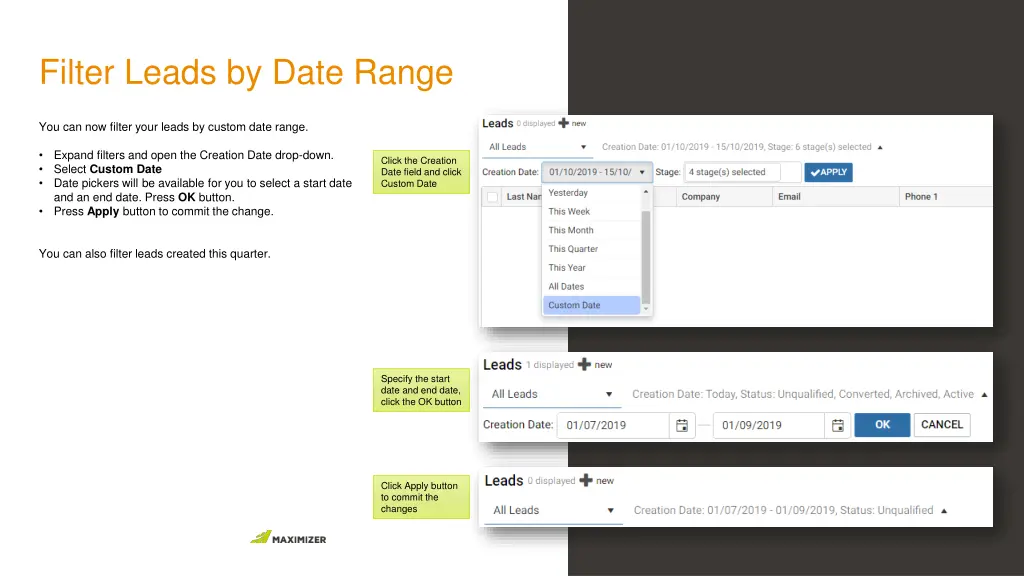 filter leads by date range