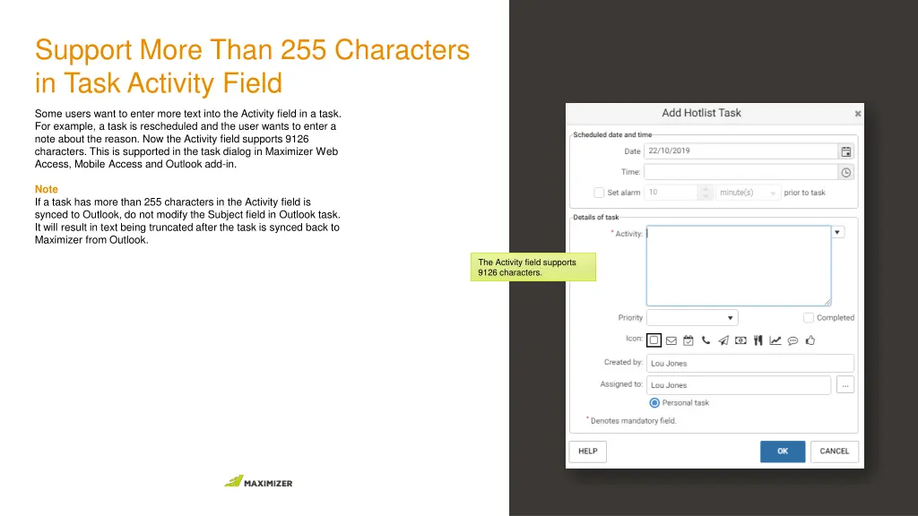 support more than 255 characters in task activity