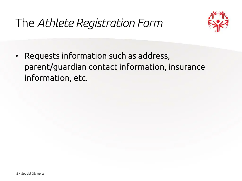 the athlete registration form