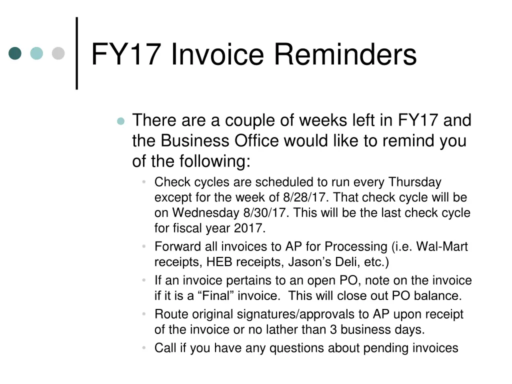 fy17 invoice reminders