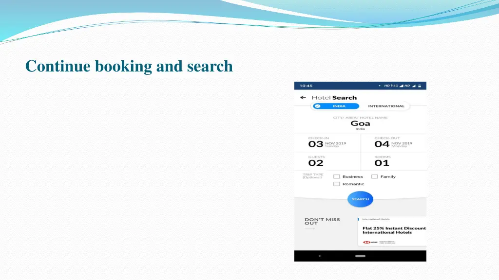 continue booking and search