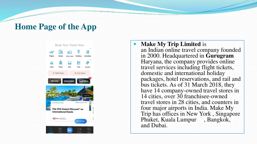 home page of the app