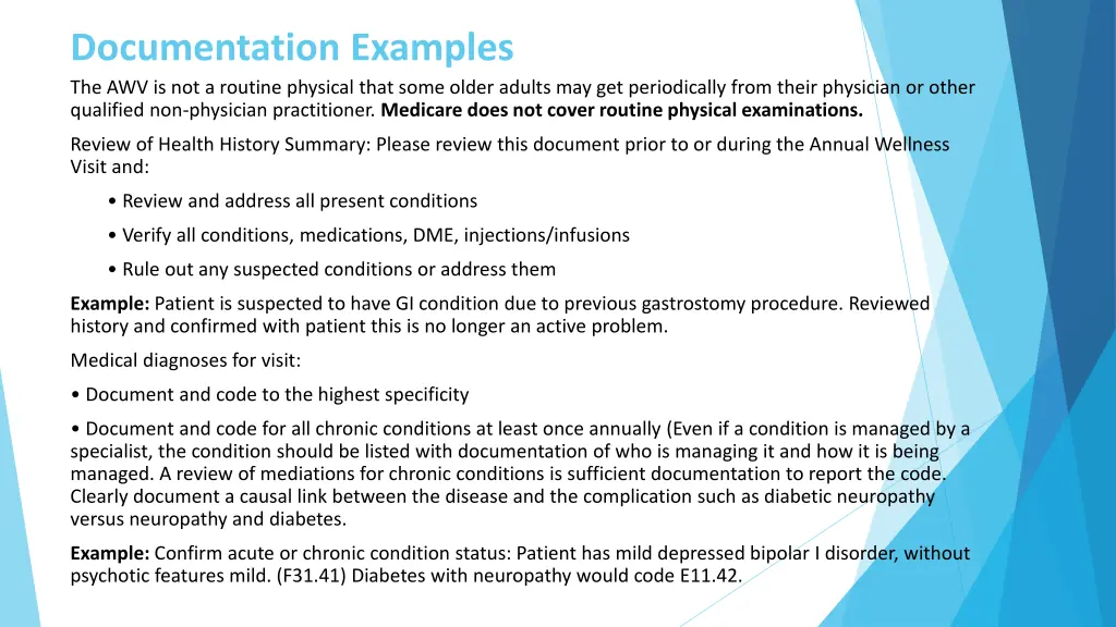 documentation examples the awv is not a routine