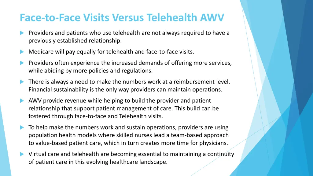 face to face visits versus telehealth awv